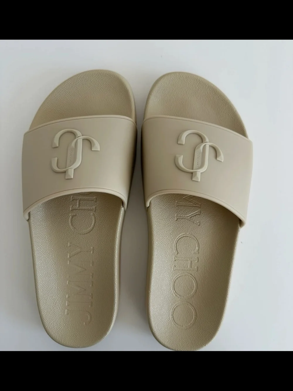 Jimmy Choo White Embossed Logo Slide Sandals Size 7